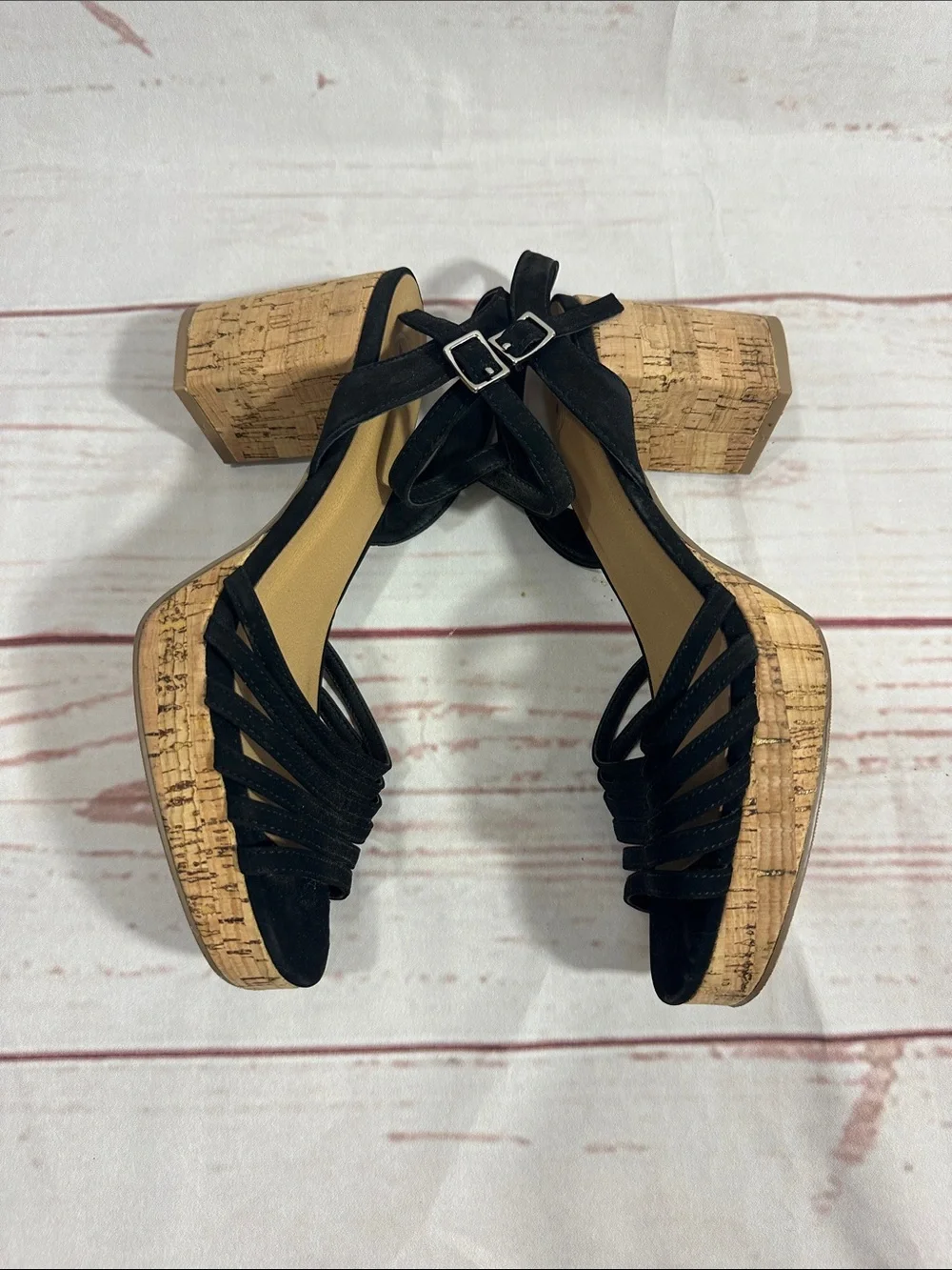 Black Cork Platform Sandals with Ankle Strap